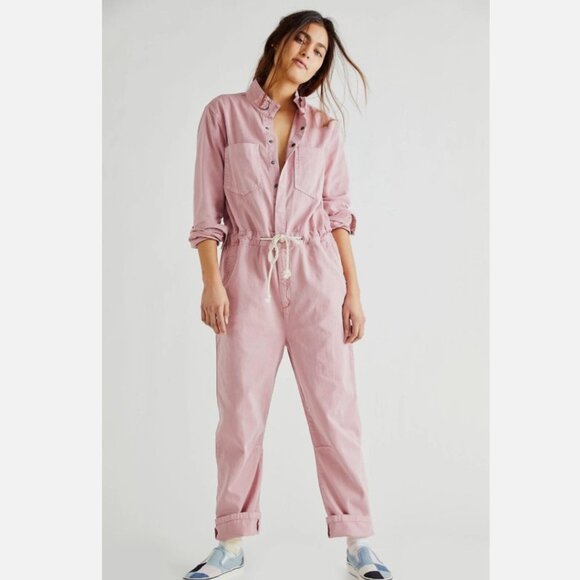 One Teaspoon Pants - OneTeaspoon x Free People Starship Pink Utility Denim Jumpsuit Coveralls